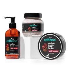 Deep Body Cleansing Trio with Coffee & Berries Body Scrub, Body Wash & Body Butter | Deep Cleanses, Exfoliates & Moisturizes | Combo Pack of 3 for Men & Women | 100% Vegan