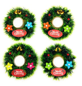 Designer Christmas Tea Light Holders, Christmas Decorations Items - 4.5 inch Diameter - (Green Pine-4Pcs)  By cThemeHouseParty