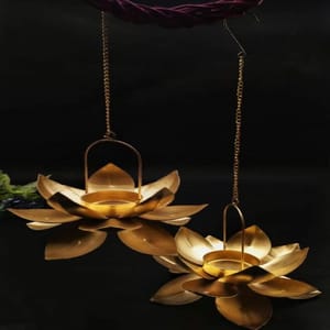 2 Pcs Metal Lotus Candle Holder with Hanging Big Size for Home Decoration Diwali Decoration