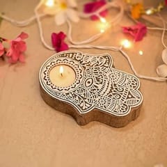 cThemeHouseParty 2 Pcs Wooden Candle Holder with 2 wax candle, Floor Decoration Reusable for Puja Decor.