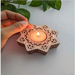 cThemeHouseParty 2 Pcs Wooden Candle Holder with 2 wax Candles, Floor Decoration Reusable for Puja Diwali Decor Tealight Candle Holder Diya for Pooja.