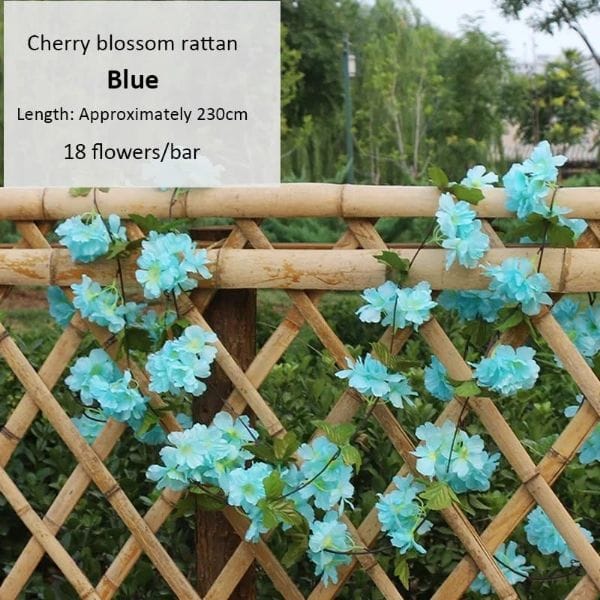cThemeHouseParty Artificial Cherry Blossom Rattan Flowers(Sky Blue) Wall Hanging Decorative Vine String Lines Items for Diwali Decoration, Backdrop for Pooja Room, Home Decor (230 cm)