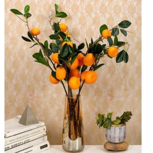 cThemeHouseParty 3 Pcs Artificial Orange Flower Stick, Artificial Flower Decoration Plant for Home Decor Item, Multi Decoration Item, (Without vase)( Pack of 3)