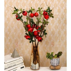 cThemeHouseParty 3 piece Artificial Faux Pomegranate Plant Stick, Enhance Your Space with Artificial Pomegranate Plant Big Realistic Leaves for Decoration - Ideal for Home, Office, Garden, and Indoor, (Pack of 3)