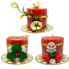 Candles Red Wax Pillar Design Round Merry Christmas Candles with Decoration Items for Xmas Santa Candles for Home Office Decoration (Pack of 3)  By cThemeHouseParty