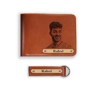 Wallet and keychain combo set for men with Image and name engraved- Gift for Husband, Brother, Boyfriend, Father, Son- By Laser Guru