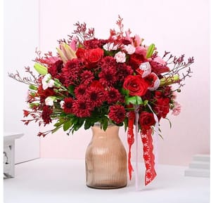 Radiant Red Floral Elegance In Brown Vase By cThemeHouseParty