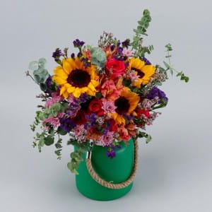 Vibrant Mixed Flowers Green Jar By cThemeHouseParty