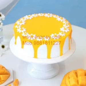 Mango Egg Less Round Shape Cake For Any Occasion,Party & Events Celebration