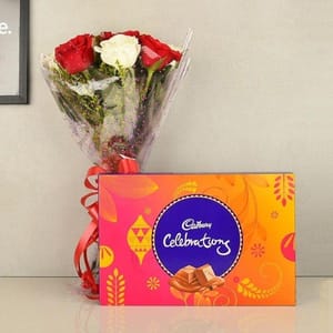 12 Red and White Roses- Cadbury's Celebrations (131.3 gms)  For Mother's Day Gift For Mom