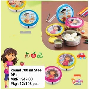 Round Steel Lunch Container 700ml For School Kids