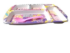 Melamine Kids Dinner Plate with 1 Spoon Barbie Rectangular 5 Section Multicolor for Gift, for Kids Return Gift