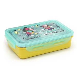 Mickey Steel Lunch Box Lock & Seal 800 Steel Inner with Steel Spoon 2 Containers Lunch Box For Back To School Boys (colour & print as pr availability )