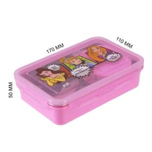 Disney Princess Steel Lunch Box Lock & Seal 800 Steel Inner with Steel Spoon 2 Containers Lunch Box For Back To School Girls (colour & print as pr availability )