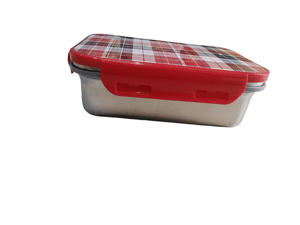 Tacos Steel Lock-800 Red Check Design Big Lunch Box For Office Use Steel Inner Leakproof Plastic Grip 800 ml