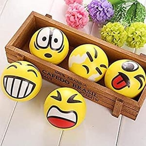 Cute Funny Yellow Emoji Smiley Face Bouncy Ball Best Birthday Return Gift for Kids Set of 12