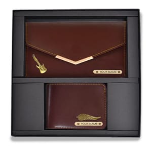 Couple wallet combo set with your name and charm- Gift Hamper for Ladies and Gents.
