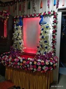 Artificial Flower Decoration With Peacock Design For Ganesh Chaturthi Flower Decoration - Ideas for Ganpati Festival Decoration Service For Home