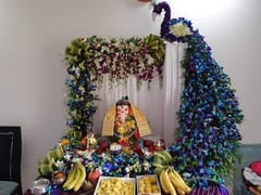 Artificial Flower Decoration With Peacock Design For Ganesh Chaturthi Flower Decoration - Ideas for Ganpati Festival Decoration Service For Home