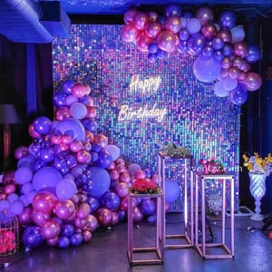 Glamorous sequine panel chrome balloon Sequence Backdrop Birthday Decor at home or party hall.