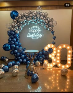 30th Happy Birthday Balloon Decoration, Blue & Silver With 30 Number Led Light, Decoration Service At Your Door-Step