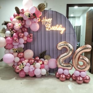 26th Happy Birthday Decoration, For Girls , Pink Colour With 26 Number Foil Balloons, Decoration Service At Your Door-Step