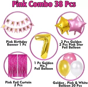 7th Happy Birthday Balloon Decoration ,Decoration Theme- For Boys Blue & Silver And For Girls Pink & Golden , Happy Birthday Decoration Service At Your Door-Step,(7th Birthday Decoration)