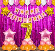 7th Happy Birthday Balloon Decoration ,Decoration Theme- For Boys Blue & Silver And For Girls Pink & Golden , Happy Birthday Decoration Service At Your Door-Step,(7th Birthday Decoration)