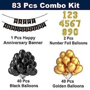 50th Happy Anniversary Balloon Decoration ,Decoration Theme-Gold & Black, Happy Anniversary Decoration Service At Your Door-Step, (50th Anniversary Decoration)