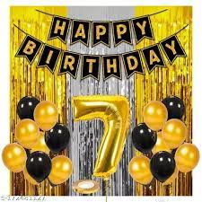 7th Happy Birthday Balloon Decoration ,Decoration Theme- For Kids Gold & Black , Happy Birthday Decoration Service At Your Door-Step,(7th Birthday Decoration)
