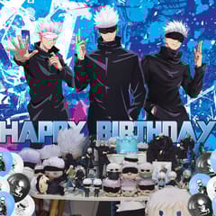 Satoru Anime Party Decoration, 5 x 3 FT Gojo Party Backdrop with 24 Pcs Balloons Jujutsu Satoru Kaisen Themed Party Photography Background Supplies for Fans Birthday Party Decor