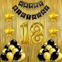 18th Happy Birthday Balloon Decoration ,Decoration Theme- Gold & Black , Happy Birthday Decoration Service At Your Door-Step,( 18th Birthday Decoration )