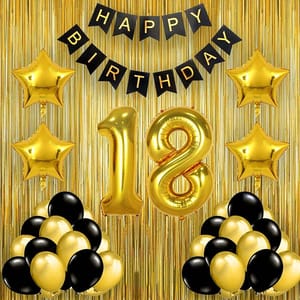 18th Happy Birthday Balloon Decoration ,Decoration Theme- Gold & Black , Happy Birthday Decoration Service At Your Door-Step,( 18th Birthday Decoration )