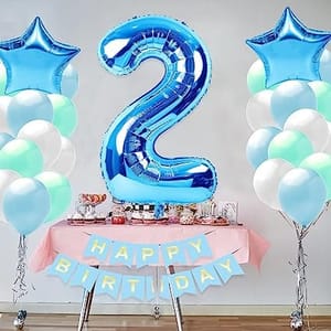 2nd Happy Birthday Balloon Decoration , For Baby Kids Decoration Theme-Blue ,Happy Birthday Decoration Service At Your Door-Step,( 2nd Birthday Decoration For Baby Kids  )