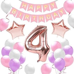 4th Happy Birthday Balloon Decoration ,Decoration Theme-Rose Golden , Happy Birthday Decoration Service At Your Door-Step,( 4th Birthday Decoration For Baby Girl)