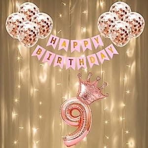 9th Happy Birthday Balloon Decoration With Led Light For Girls , Happy Birthday Decoration Service At Your Door-Step