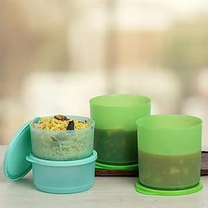 Tupperware Round Stax Polypropylene Round Bowl (Green, Blue) -530 ml -2 Pieces and 1100 L -2 Pieces ,Kitchen Accesories , Home Appliances