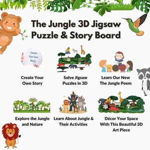 22 Pieces 3D Jungle Theme Wooden Board Game, Puzzles and Story Making Creative Educational Toy Learning Kit