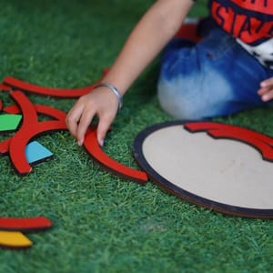 Wooden 3D Goal Pattern Puzzle Board,Tangram Round Jigsaw Puzzle