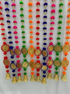 Handmade Wall Door Multi Color String with Trangle FlowerBeads, chakri Garland Bandhanwar Decoration Item for Home Decor Diwali Festival, Navratri, Wedding 4 FT 10 Strings