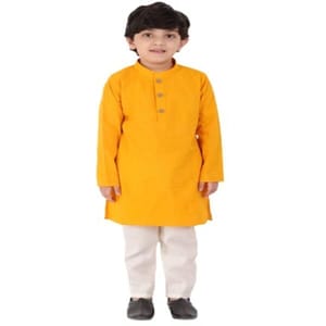 Boy's Cotton Regular Kurta and Pyjama Set (yellow)