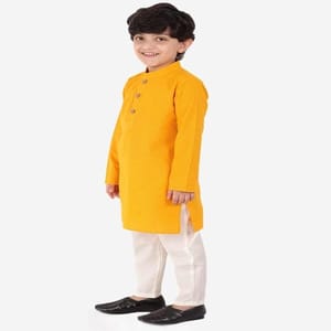 Boy's Cotton Regular Kurta and Pyjama Set (yellow)
