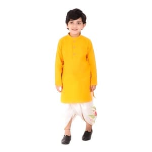 Boy's Cotton Regular Kurta and Dhoti Set (yellow)