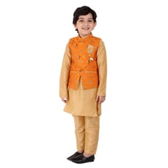 Boy's Cotton Kurta with Embroidered Jacket & Pyjama