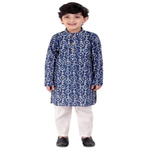 Boy's Floral Printed Cotton Regular Kurta and Pyjama Set