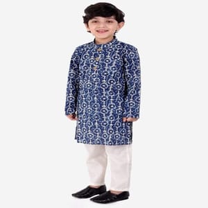 Boy's Floral Printed Cotton Regular Kurta and Pyjama Set