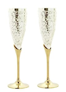 Premium German Silver Wine Glass with Beautiful Velvet Box Packing (Set of 2 Pieces Glass / 28 Centimeters)
