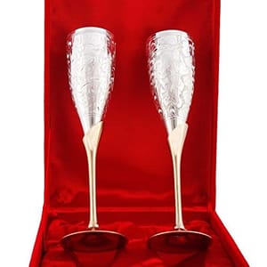 Premium German Silver Wine Glass with Beautiful Velvet Box Packing (Set of 2 Pieces Glass / 28 Centimeters)