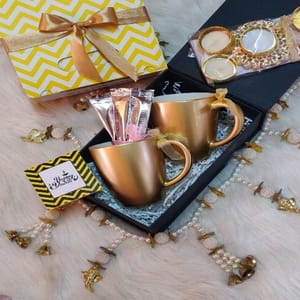 "Coffee o clock" Diwali hamper - Diwali Gift Box- 2 Unbreakable Coffee Mugs,1 pack of designer Diyas,Organic Flavored Tea Sticks / Coffee pack,2Coasters,Customised Greeting card For Festive gift