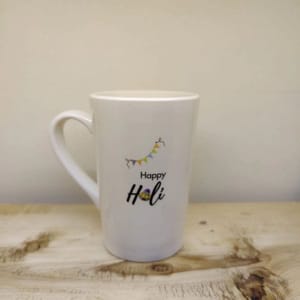 Unbreakable Tall Mug with Holi print - Set of 1 Ivory white (350ML)
